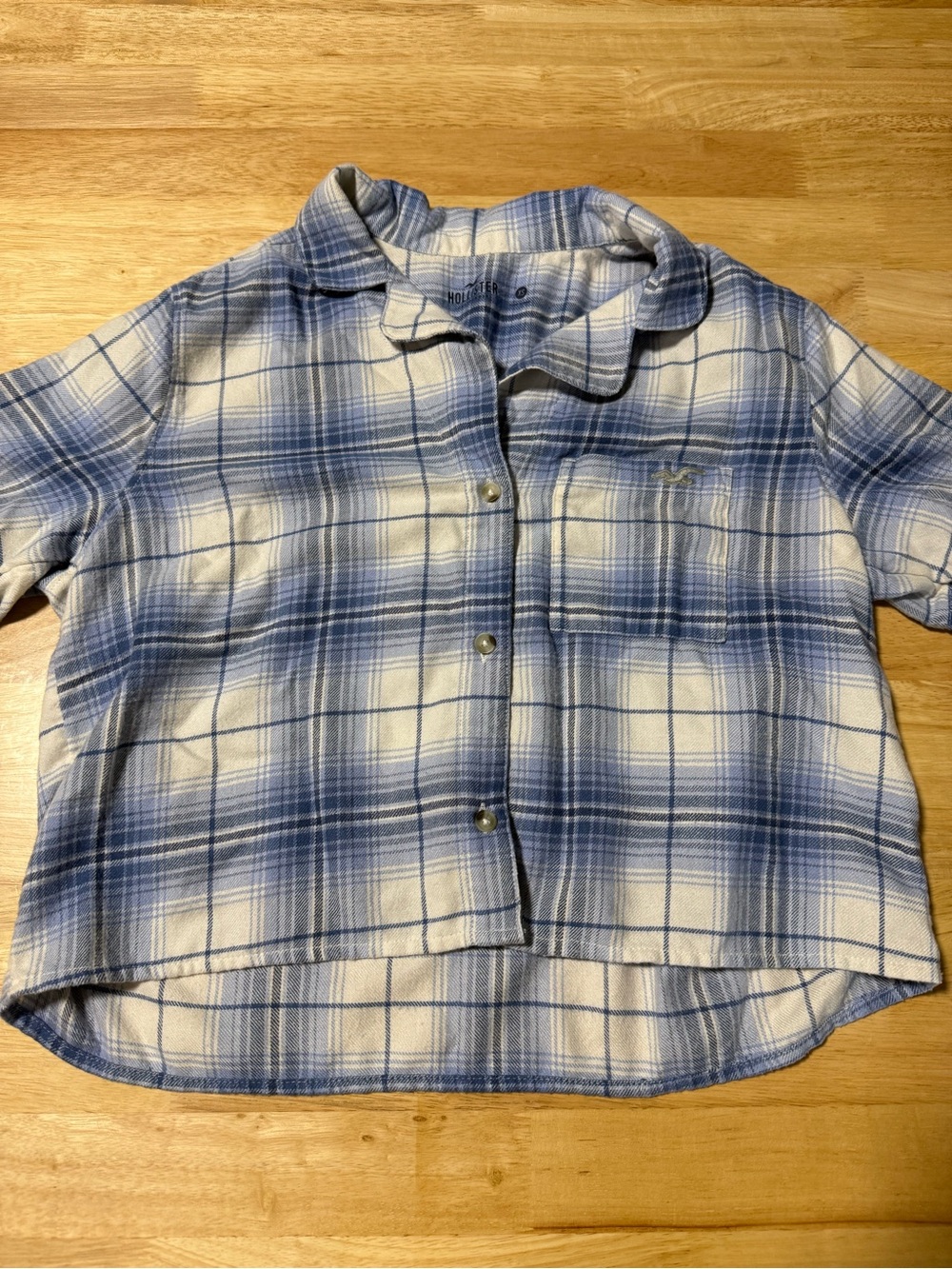 Hollister Women’s Blue Plaid Cropped Button Down Shirt XS